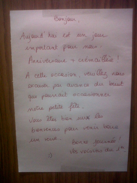 prevenir les voisins pour une fete