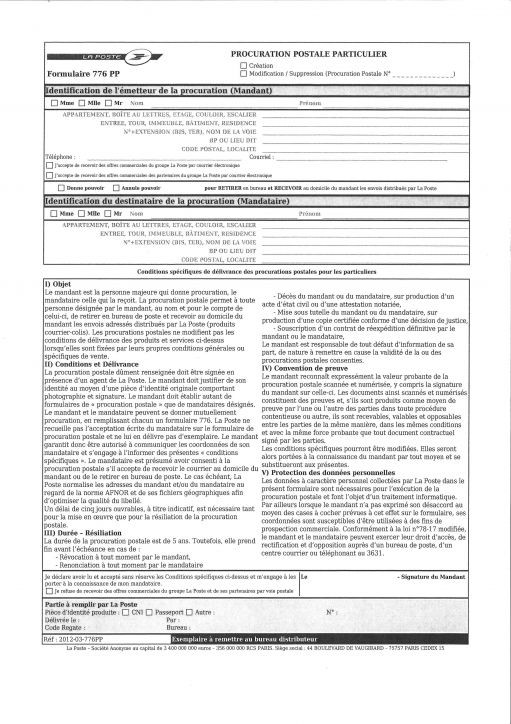 procuration postale particulier