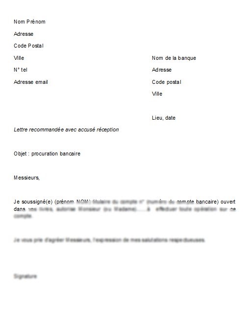 procuration pour la banque