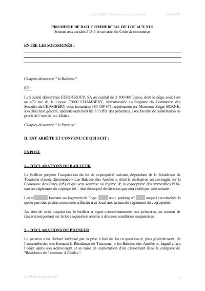 promesse de bail commercial modele gratuit