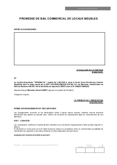 promesse de bail commercial modele gratuit