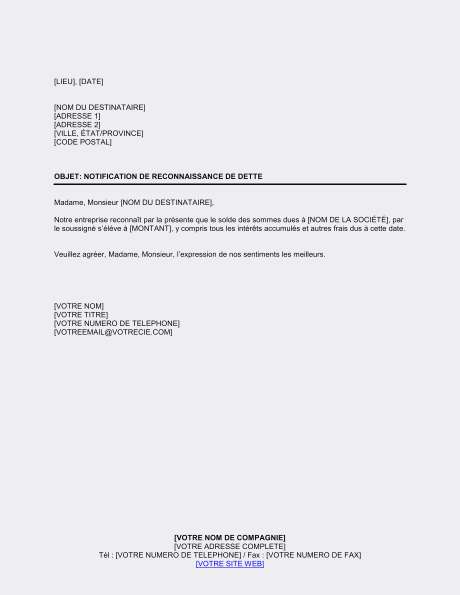 reconnaissance de dette en word
