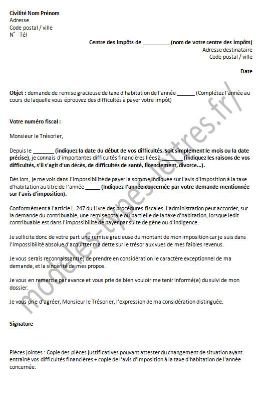 recours gracieux taxe habitation lettre