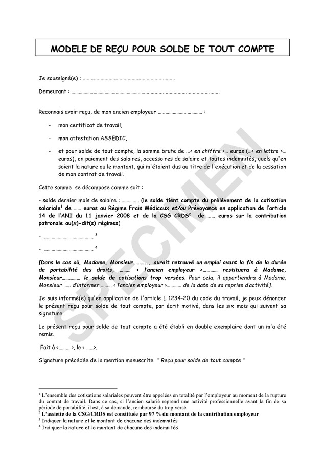 recu pour solde de tout compte pdf