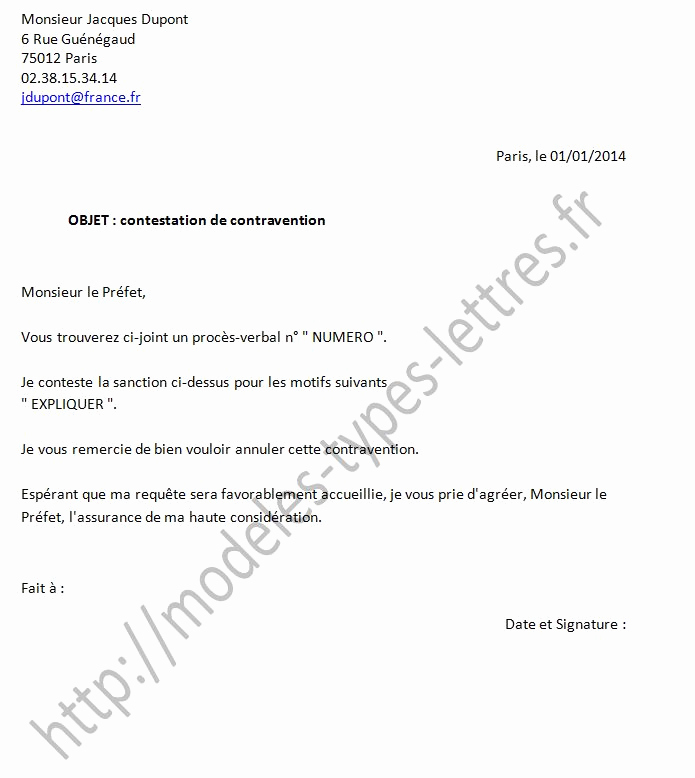 rediger une lettre de contestation