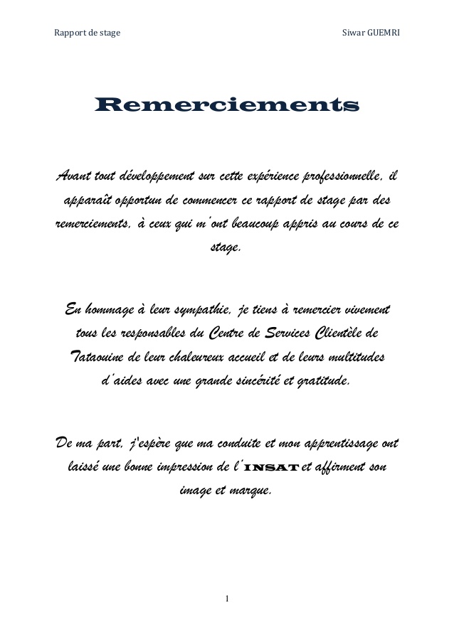 remerciement demande de stage