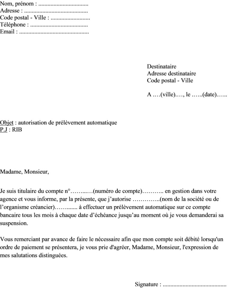 resiliation autorisation de prelevement