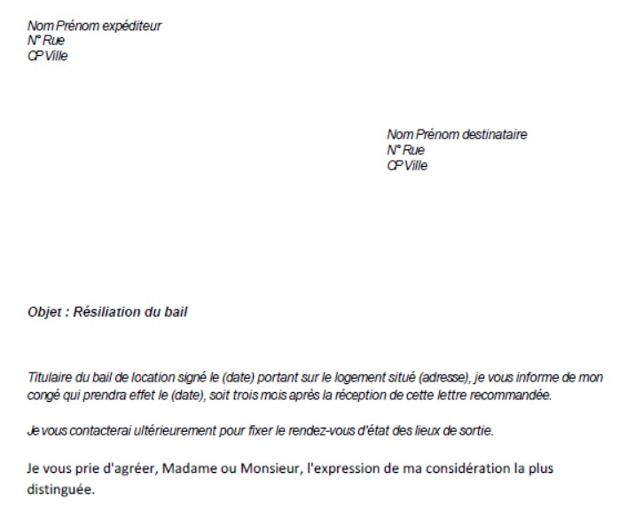 resiliation bail 1 mois