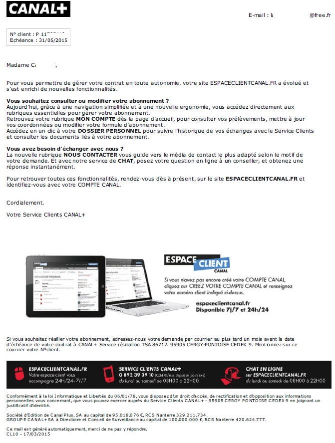 resiliation canal plus demenagement