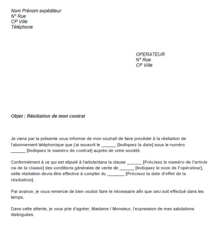 resiliation contrat telephonique orange
