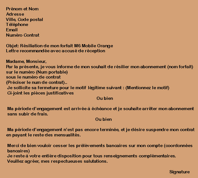 resiliation orange mobile adresse