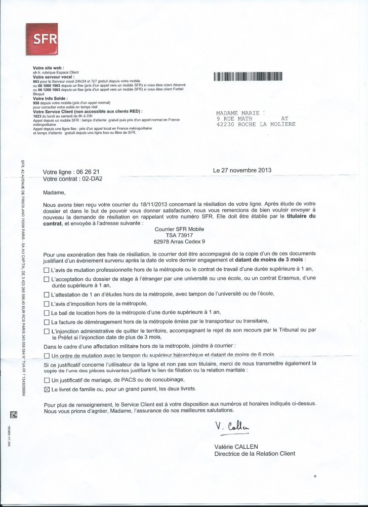 resiliation sfr cause depart etranger