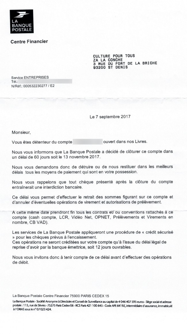 resilier un compte banque postale