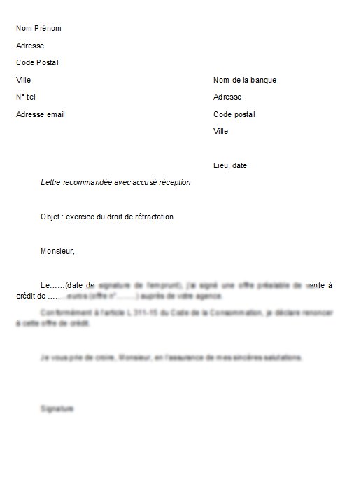 retractation achat immobilier lettre type