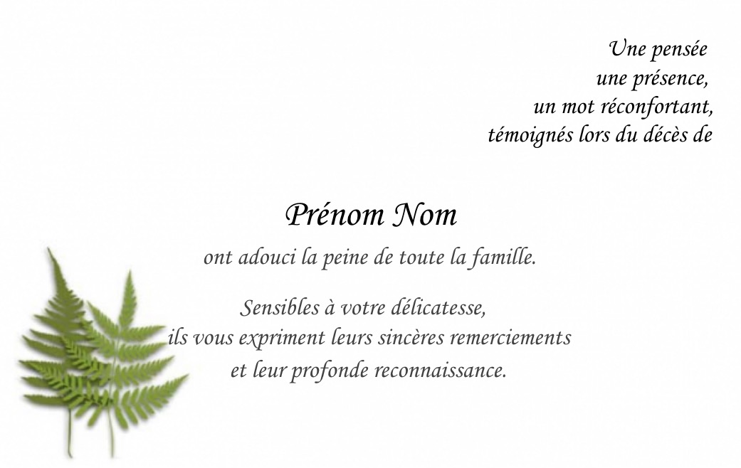 sinceres remerciements deces