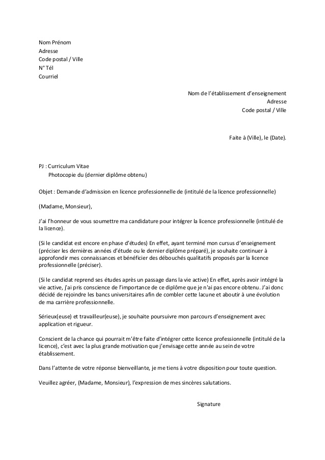 specimen de lettre