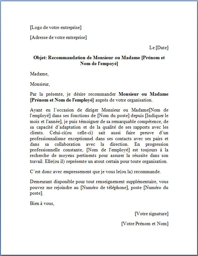 specimen de lettre
