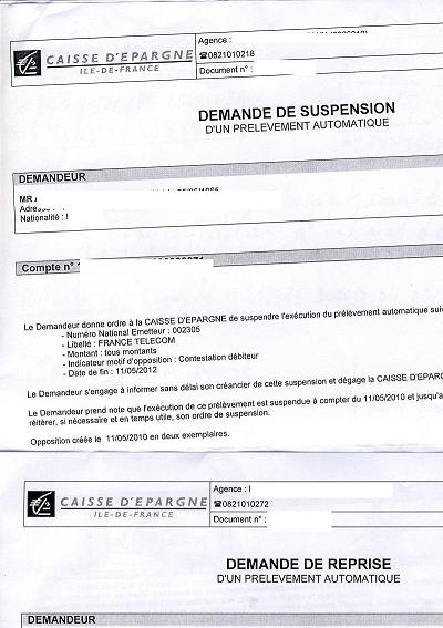 suspension de prelevement automatique