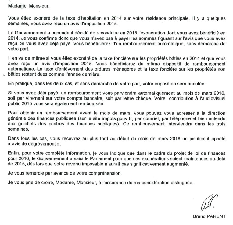 taxe d habitation lettre de degrevement