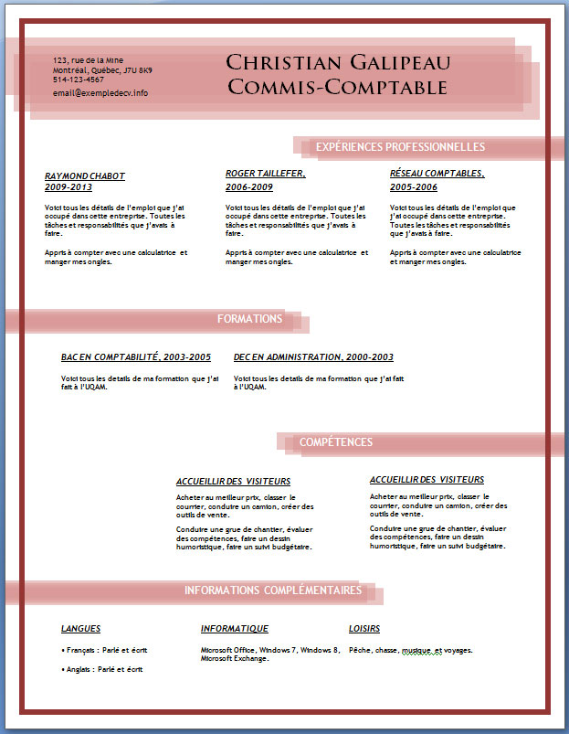 telecharger exemplaire de cv gratuit