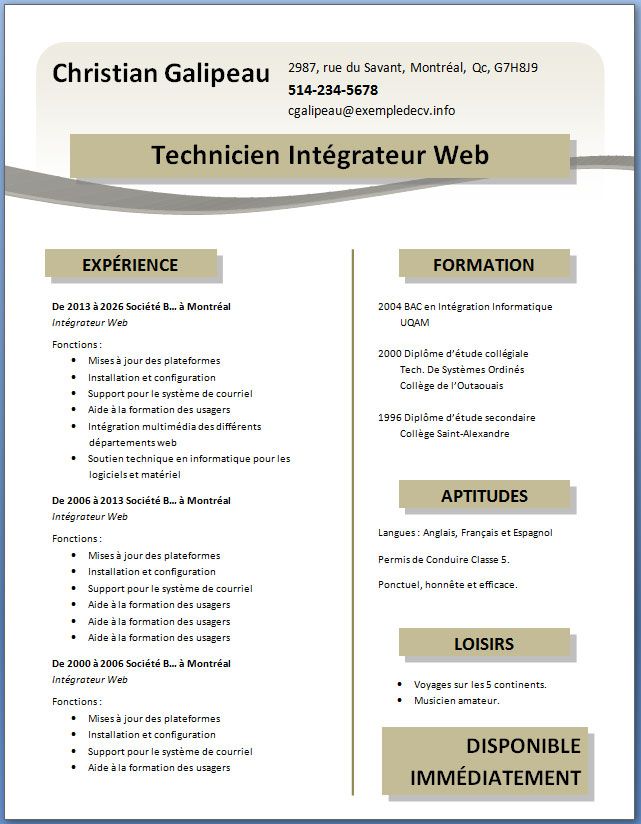 telecharger un modele de cv gratuit