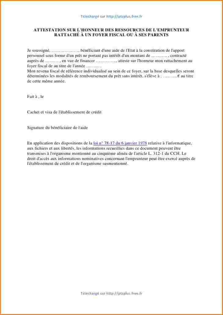 type d'attestation sur l'honneur