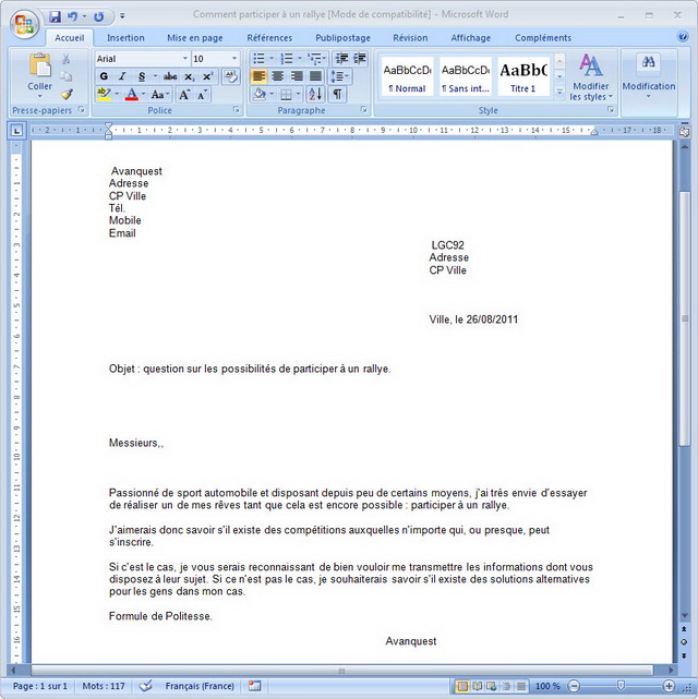 Types De Courriers Modele De Lettre Type