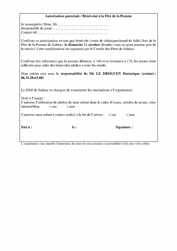 une autorisation parentale