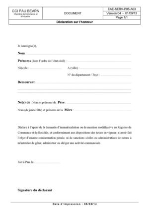 une declaration sur l'honneur de non condamnation