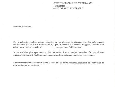 une lettre de resiliation