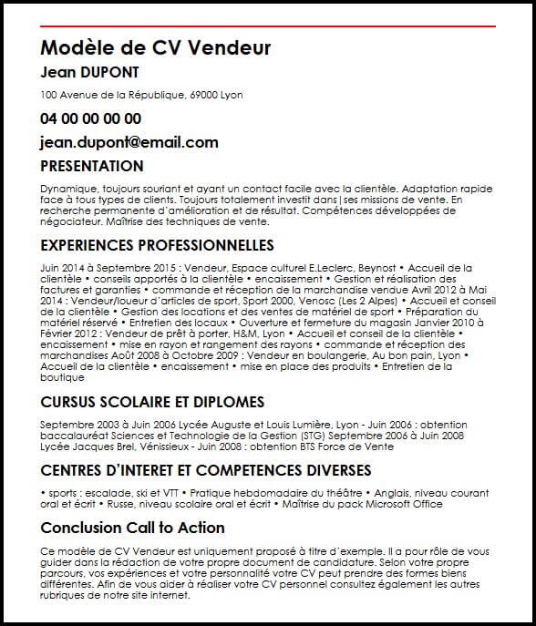 vendeuse cv exemple