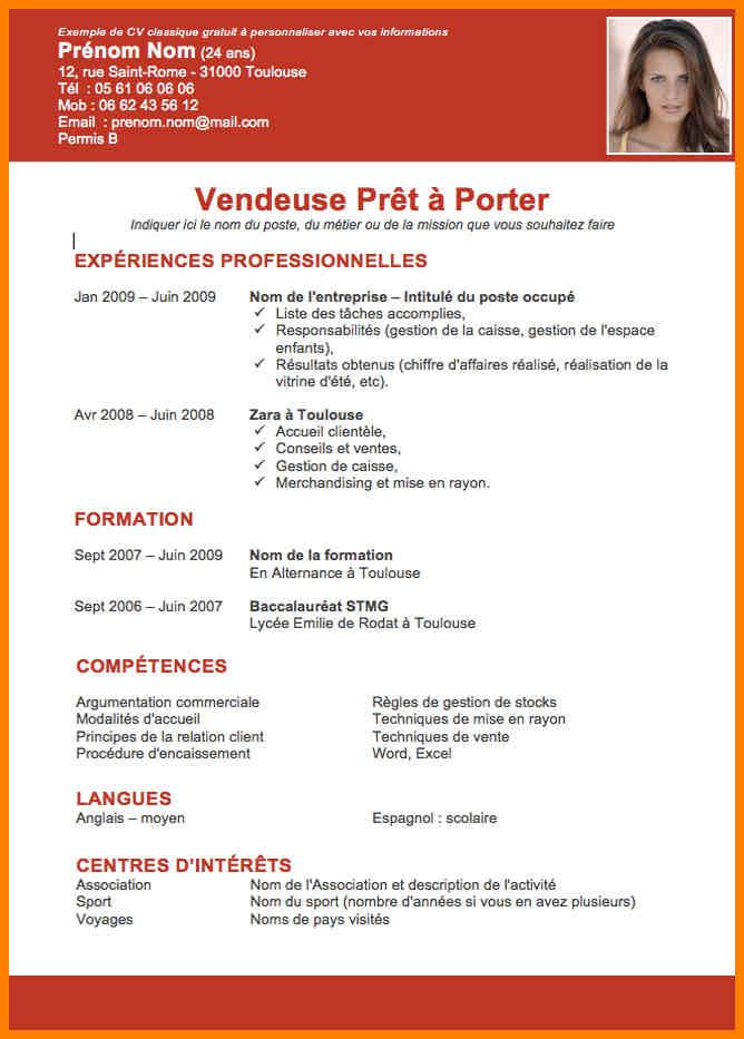 vendeuse cv exemple