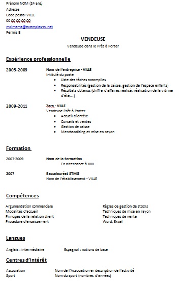 vendeuse cv exemple