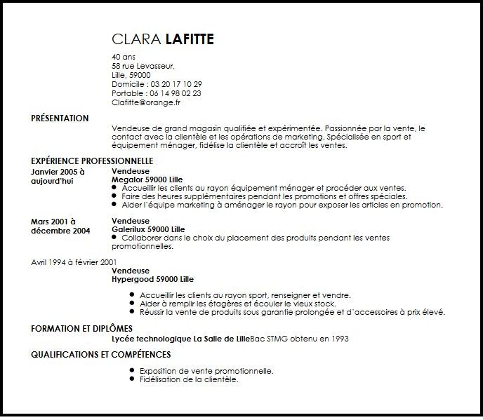 vendeuse cv exemple
